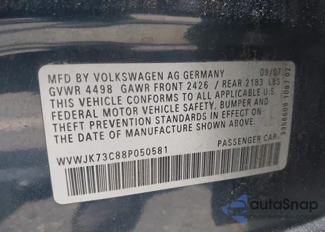 2008 Volkswagen Passat Turbo from USA, damaged, VIN WVWJK73C88P050581